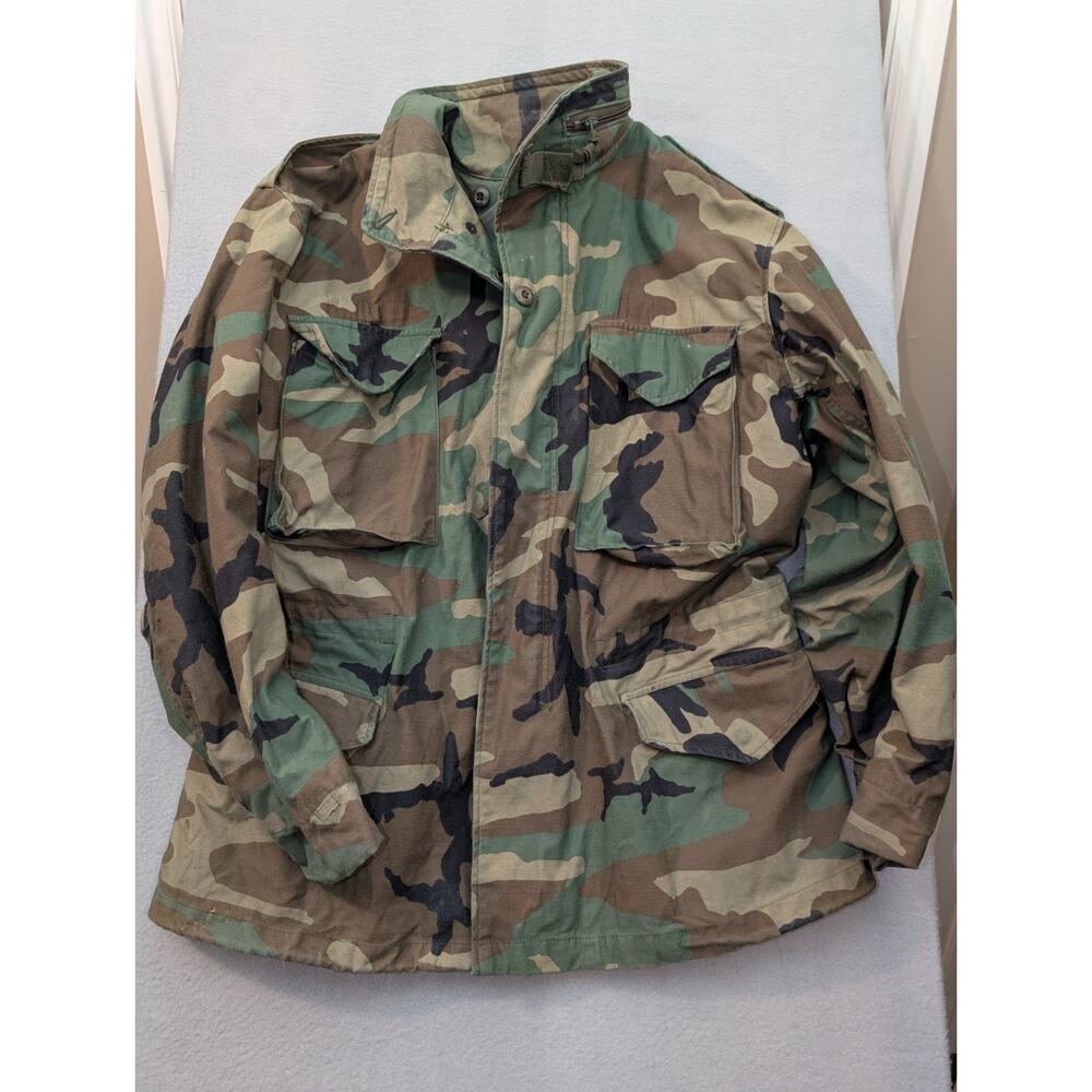 Vtg US Military M65 Field Jacket Medium Long 90's Woodland Camo Army Cold